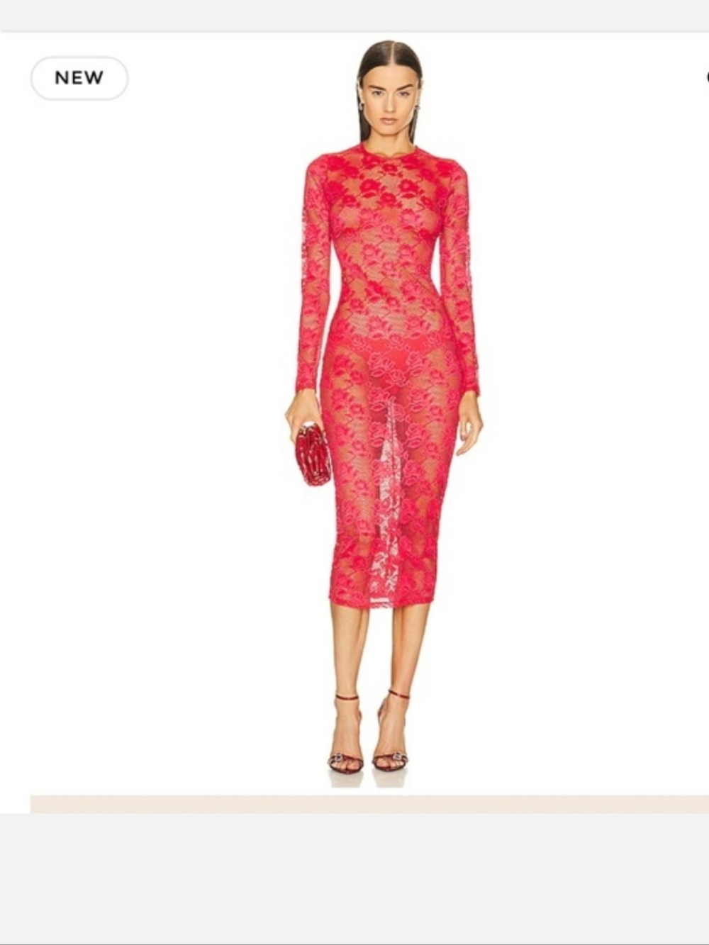 NWT Fleur Du Mal Red Lace Sheer Bodycon Midi Dress Size Small